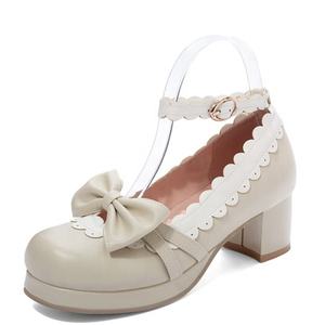 <span class=keywords><strong>Chaussures</strong></span> à talons carrés pour femmes, grande taille 46, Lolita Cosplay, <span class=keywords><strong>chaussures</strong></span> à bout rond pour filles, nœud papillon sur le devant, lacets à la cheville, <span class=keywords><strong>chaussures</strong></span> pour filles - Product Image 2