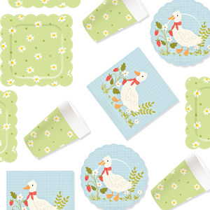 DAMAI Duck Party Set Party Tableware Children's Birthday Pets Including <b>Paper</b> Plates Napkins <b>Tablecloths</b> Cups for 8 Guests - Product Image 2