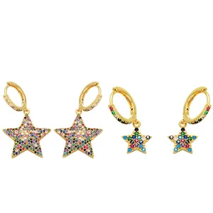Boucles d'oreilles en argent Sterling 925 plaqué or, zircon coloré, étoile de styliste, zircon cubique, boucles d'oreilles à clip pour femmes