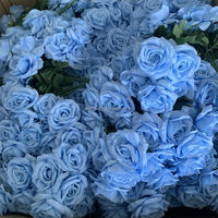 B-823 Hochwertige Echte Großhandels-Kunstrosen Blaue Große Blumensträuße Florale Arrangements 9-köpfige Seidenrosen in Großmengen