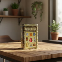 Boîte de rangement rectangulaire vintage personnalisée JH Bright in Colour pour café, thé, cacao en poudre, avec autocollants imprimés offset