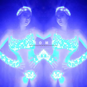 घरेलू महिला बॉलरूम नाइट क्लब बार ईडम इलेक्ट्रॉनिक संगीत उत्सव पार्टी नृत्य टीम सेक्सी ब्लू ग्लैइंग 100% पॉलिएस्टर कपड़े - Product Image 4