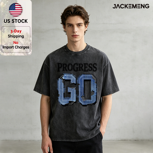 เสื้อยืดโอเวอร์ไซส์สีดำ พิมพ์ตัวอักษรเซอร์ฟฟ์สีน้ำเงิน ลายยีนส์ขาดๆ  ตัวเลข GO ขนาดใหญ่  สินค้าจากอเมริกา ขายส่ง เสื้อยืดสไตล์เรโทร สปอร์ต ลำลอง - Product Image 1
