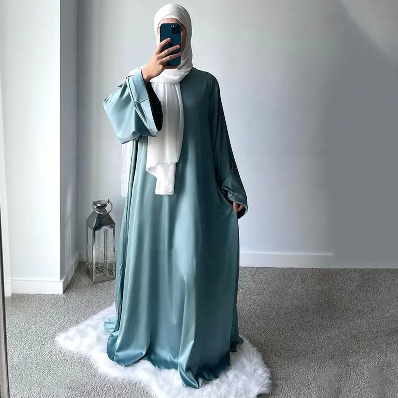Elegante preghiera musulmana abbigliamento raso Abaya donne vestito Hijab Arabia saudita lungo Maxi vestito modesto tacchino caftano vestito Hijab