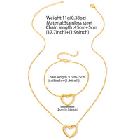 Ensemble de bijoux simple 2 pièces/ensemble, bracelet avec pendentif cœur plaqué or 18 carats, collier avec pendentif cœur creux en acier inoxydable