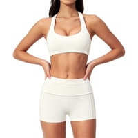 Set Yoga 2 Potong Wanita untuk Musim Panas, Celana Pendek Ketat Pengangkat Bokong, Cepat Kering, Tahan Angin, Tahan Air, 100% Nilon, Pakaian Olahraga Aktif