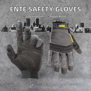 Guantes de Seguridad Laboral de Alta Calidad, Personalizados, de Cuero, Antideslizantes, Antivibración, con Puño de Punto Gris y Logotipo - Product Image 2