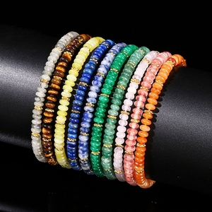 4x2mm 천연 녹색 Aventurine 보석 팔찌 골드 론델 스톤 비즈 치유 크리스탈 쌓을 수있는 스트레치 팔찌 선물 - Product Image 1