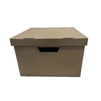 Boîte d'archives en carton ondulé avec impression de logo, couvercle et base bruns, boîtes cadeaux ondulées avec poignée