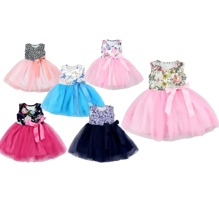 SQ-083 Hot Sales Floral Print Princess Dress for Girls Sleeveless Kids Clothing Summer Girl Dress Baby Casual Dress