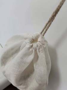 Sacs de conservation alimentaire en coton naturel non blanchi avec fermeture à cordon en acier, réutilisables, motif rayé, poids tare - Product Image 3