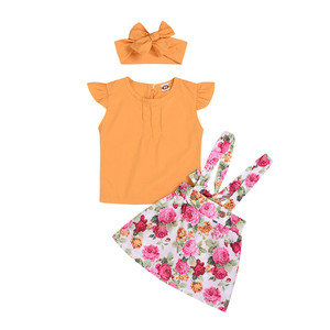 <span class=keywords><strong>Boutique</strong></span> niñas 3 piezas conjunto de ropa Top amarillo con <span class=keywords><strong>flor</strong></span> de Sol vestido con diadema niños trajes de verano - Product Image 1