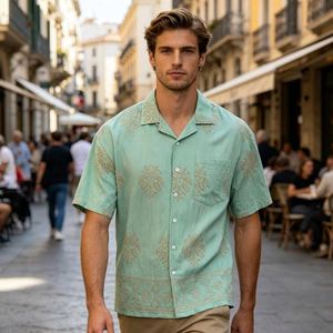 Chemises en tricot à fleurs pour hommes Lin/coton Respirant Séchage rapide Décontracté Été Manches courtes - Product Image 3