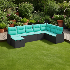 Black And Turquoise Poly Rattan Garden <b>Sofa</b> <b>Set</b> With Manual Cushion Outdoor Furniture Contemporary Design - Product Image 2