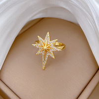 Bague ajustable en laiton étoile à huit branches style dessin animé minimaliste pour femme et couple, certifiée GRA, électroplaquée