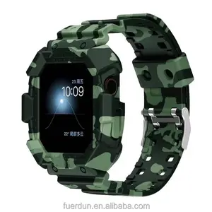 2 в 1 Камуфляжный ремешок для Apple Watch силиконовый ремешок для iWatch Series8 7 6SE спортивный браслет защитные чехлы