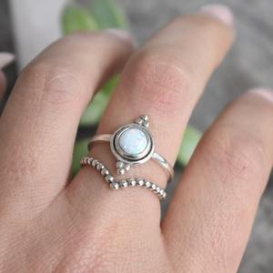 <b>Opal</b> <b>Ring</b> 925 Sterling <b>Silver</b> Geometric Design Everyday Wear Jewelry - Product Image 3