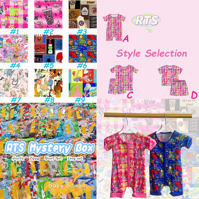 Kouzi Wholesale Whatnot Rts Bamboo Pajama Bundle Mystery Box Western Character Print Rts Bamboo Zippy Kids Blind Box