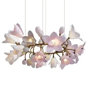 Lampadario moderno hotel villa scala Ginkgo foglia modellazione luce pedante in ceramica