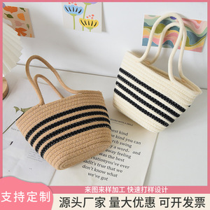 Woven Handbag Striped Women's Tote Bag Bohemian Style Summer Casual Everyday Use Horizontal <b>Square</b> Shape - Product Image 4