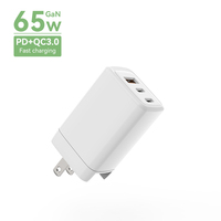 Bloc de chargeur USB C 65W pour lecteur de jeu en gros d'usine avec chargeur mural rapide GAN 3 ports pour l'intérieur