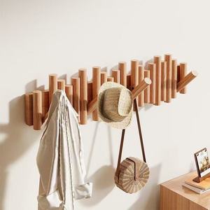 Solid wood piano key coat rack, entryway coat rack, bedroom wall-mounted clothes <b>hooks</b>, no drilling required. - Product Image 4