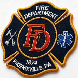 Phoenixville Pa Fire Department Embroidered Patch Iron On Applique 1874 Irregular Shape Nonwoven Felt Patch - Product Image 5