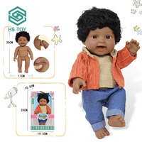 Poupée bébé africaine noire de 12 pouces HS Toy, fabriquée à la main, corps entier réaliste, vinyle reborn, jouet doux avec boîte à fenêtre