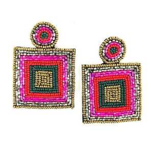 Pendientes de cuentas bohemios coloridos elegantes pendientes colgantes de flores hechos a mano para mujer económicos - Product Image 2