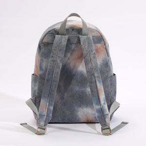 Custom Unisex Tie-Dye Corduroy <b>Backpack</b> Fashion School Metal Zipper Outdoor Sports Polyester Lining Keymay KM2689 - Product Image 5