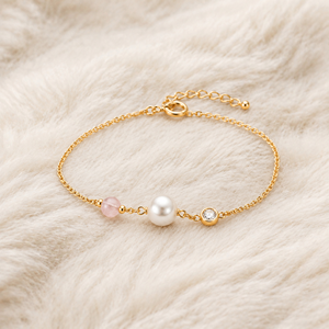 Bracelet élégant pour femme en acier inoxydable plaqué or, avec perles de quartz rose rondes et zircon, idéal pour le quotidien - Vente en gros OEM/ODM - Product Image 2
