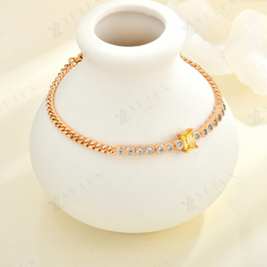 สร้อยข้อมือเงินแท้ 925 ชุบทองคำขาว ประดับ<span class=keywords><strong>พลอย</strong></span>สีเหลืองสดใสทรงกลม ดีไซน์สวยงาม รุ่น YILUN Rose Gold Plated Chain Bracelet - Product Image 2