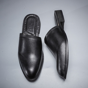 Handmade Goodyear British Casual Leather Shoes Outer Wear Super Soft <b>Half</b> Closed-Toe Slippers Men's Summer Sandans - Product Image 3