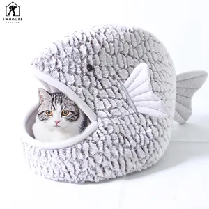 Fish Shape Cat Bed Nest Warm Kitten Dog Sleeping Beds Kennel Soft Pet Sofa Nests For Small Dogs Cats With Thick Cushion Mat