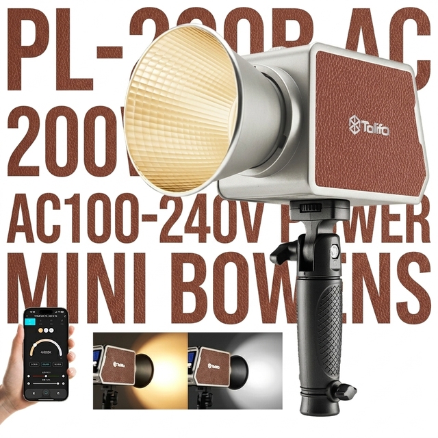TOLIFO PL-200B AC 100-240V 200W Bicolor COB Continuous LED Video Light Portable Photography Studio Lighting with Mini Bowens