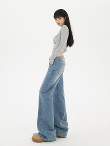 2025 autunno nuovi <span class=keywords><strong>Jeans</strong></span> Vintage <span class=keywords><strong>a</strong></span> <span class=keywords><strong>vita</strong></span> <span class=keywords><strong>bassa</strong></span> <span class=keywords><strong>a</strong></span> gamba larga da donna pantaloni in Denim larghi lunghi fino al pavimento - Product Image 3