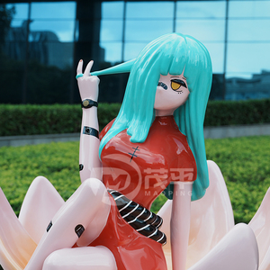 Tượng điêu khắc nhựa cao cấp hiện đại <span class=keywords><strong>3D</strong></span> chống thấm nước, dùng được trong nhà và ngoài trời, có thể tùy chỉnh màu sắc, hình cô gái hoạt hình và hoa. - Product Image 2