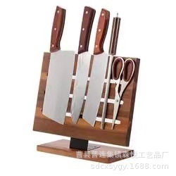 Porte-couteaux magnétique en bois massif, 7 pièces, support de rangement pour couteaux de cuisine avec base en bois pour usage domestique - Product Image 2