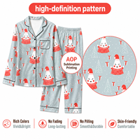 Pyjama personnalisé en satin avec col cranté, motif bonhomme de neige argenté, pour femme, collection Noël, POD, MOQ 1 pièce, Dropshipping