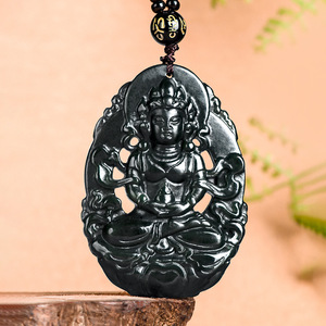 Pendentif bouddhiste <span class=keywords><strong>Tara</strong></span> Guanyin Bodhisattva en jade Hetian ancien naturel (jade encre) - Product Image 1