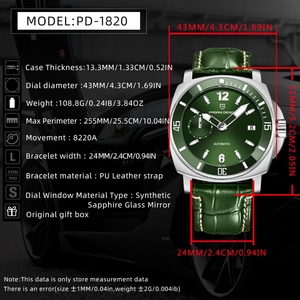 Montre Pagani Design PD-1820 pour homme, nouvelle, 43 mm, luxe, saphir, acier inoxydable, mécanique automatique, étanche 100 mètres - Product Image 6