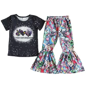 बेबी लड़कियों के कपड़े शांति प्यार प्रक्षालित डिजाइन टी शर्ट घंटी नीचे पैंट बुटीक हेलोवीन आउटफिट जहाज के लिए तैयार कपड़े सेट