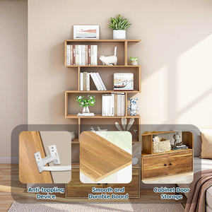 Libreria a 6 <span class=keywords><strong>Ripiani</strong></span> in Legno a Forma di S con Armadietto, Scaffale Alto Autoportante, Divisorio <span class=keywords><strong>per</strong></span> Soggiorno e Ufficio - Product Image 5