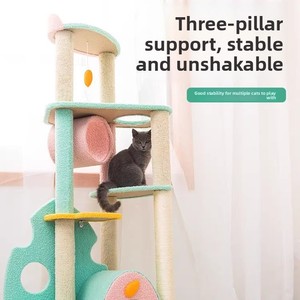 Cute Cat Tree with Three-Pillar Support 4 <b>Levels</b> Sisal <b>Posts</b> Indoor Play Structure for Cats - Product Image 1