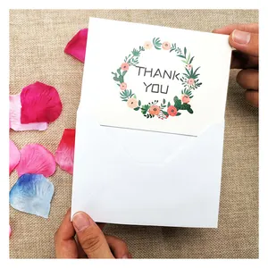 Logotipo personalizado Guirnalda Tarjeta de felicitación Impresión de flores Decoración de la boda Juego de tarjetas de agradecimiento con sobres