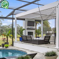 Pergola extérieure moderne à toit en persiennes en aluminium bioclimatique avec éclairage RVB pour arrière-cour
