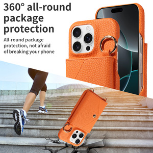 Étui de téléphone bandoulière en cuir PU de haute qualité avec porte-cartes et miroir, coque arrière portefeuille pour <span class=keywords><strong>iPhone</strong></span> 17 16 15 - Product Image 4