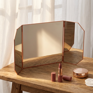 Wholesale Luxury Home Decorative Handmade Rose <b>Gold</b> Metal Framed Glass Foldable Tabletop <b>Mirror</b> for Women Dressing & Makeup - Product Image 1