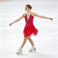 Robe de patinage et de danse rouge pour enfants et adultes, col rond, manches longues en maille, motif en V avec strass, dos découpé, pour compétition et spectacle de patinage sur glace