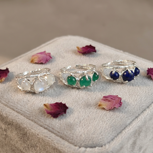 Natural Lapis Lazuli Moonstone Green Onyx <b>Silver</b> Plated Brass <b>Rings</b> Designer <b>Boho</b> Style Women's Fashion Jewelry Statement <b>Rings</b> - Product Image 4